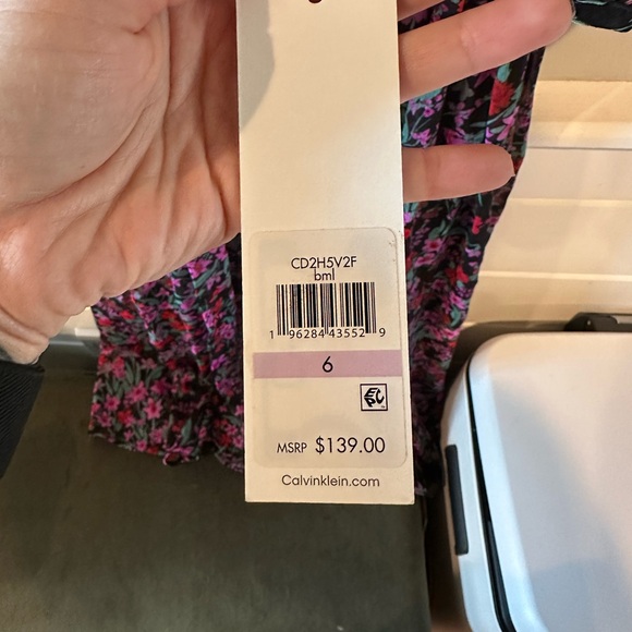 NWT Calvin Klein Ditsy Floral Print Tie Waist Dress - Picture 8 of 8